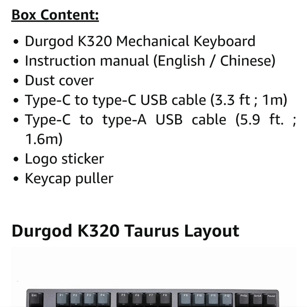 Durgod Taurus K320 TKL Mechanical Keyboard D4:8:622